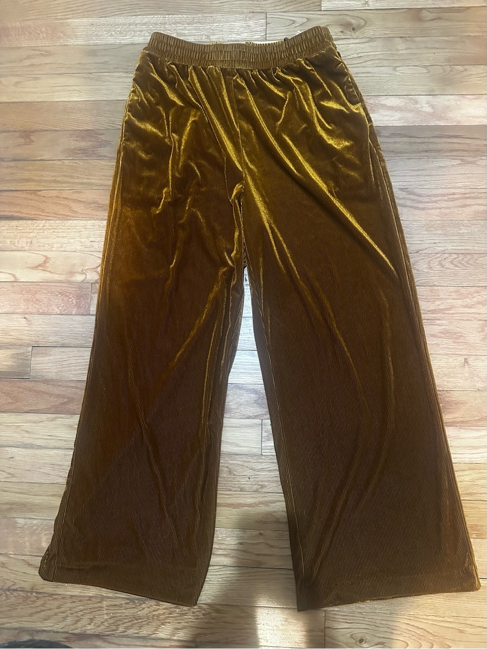 See U Soon Velvet Burnt Rust Pull On Wide Leg Pants Ribbed Metallic 6